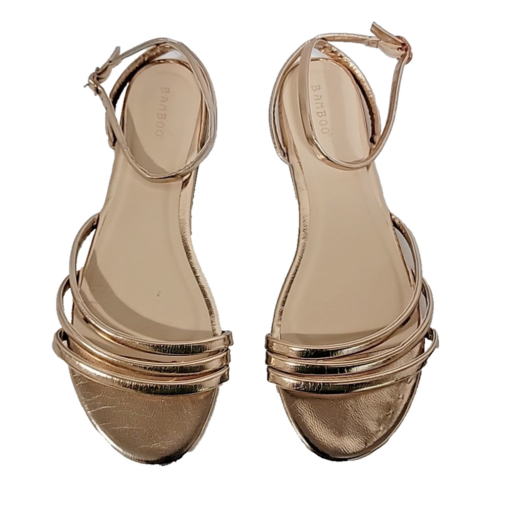 Bamboo Gold Metallic Flat Strappy Sandals Size 10
